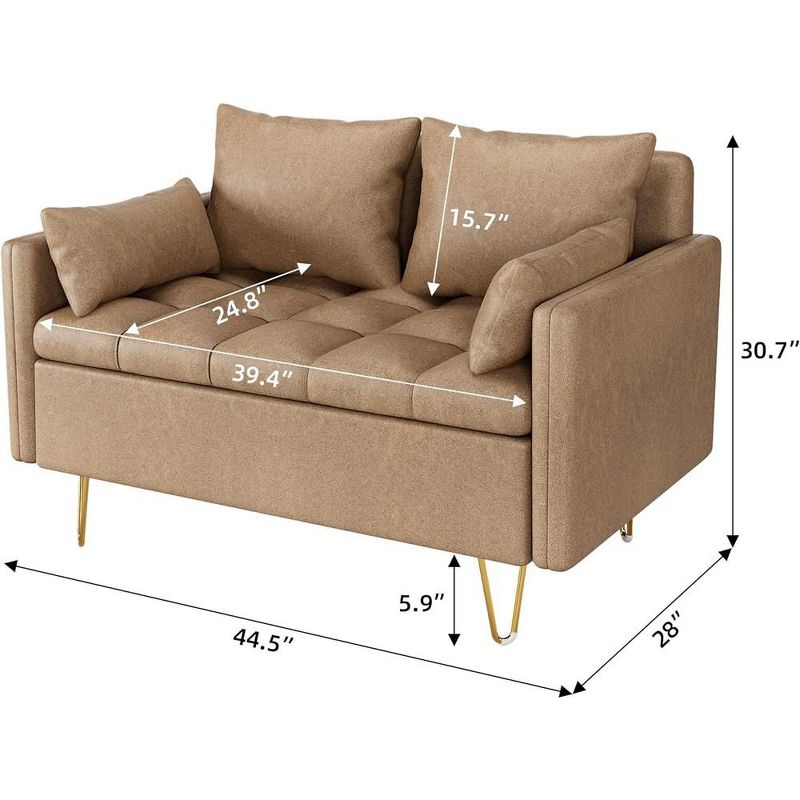 Sofa, 44.5 Inch Loveseat Modern, with Storage Under Seat Cushion, Leather 2 Seat Sofa with 4 Pillows, Small Spaces, Living Room, Bedroom, 4 of 7
