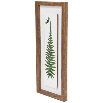 Natural Wood Framed Fern Leaf and Dragonfly Wall Art