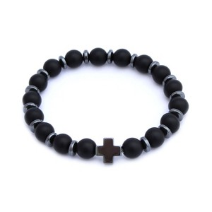 Plantlife Aromatherapy Bracelet - Onyx Cross Stretch, Lava Rock & Natural Stone Jewelry for Essential Oil Diffusion - 1 of 1