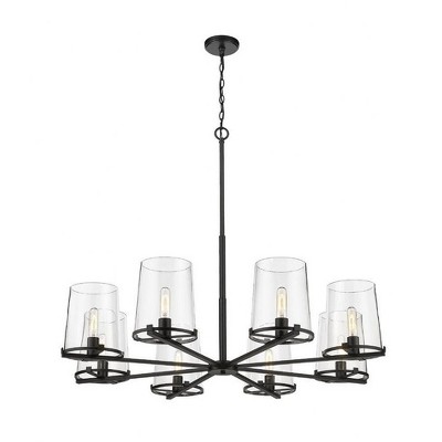 Callista 44" Matte Black Steel 8-Light Wagon Wheel Chandelier