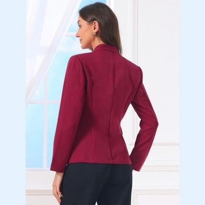 Женские пиджаки INSPIRE CHIC Women's Business Casual Lightweight Collarless Single Breast Long Sleeve Blazer Large Wine Red — фото 3