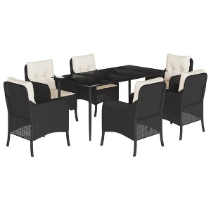 vidaXL Garden Dining Set Black PE rattan Seats 6 Removable Covers - 1 of 4