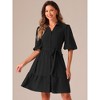 INSPIRE CHIC Women's Collar V Neck Belted Bubble Half Sleeve Tiered Above Knee Shirt Dress - 3 of 4