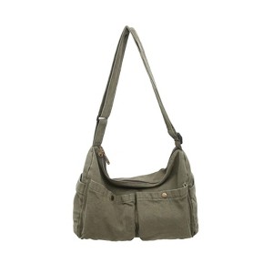 Canvas Messenger Bag Cute Crossbody Tote Bag Shoulder for Women Men for School Aesthetic Hobo with Multiple Pockets(Green) - 1 of 4