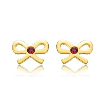 14k Gold Plated Red Velvet Crystal Ribbon Bow Tie Stud Earrings
