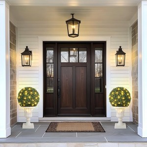 16inch Pre-Lit Faux Boxwood Balls with Sturdy Pot Base,Artificial Topiary Trees for Outdoor,UV Resistant & Waterproof Fake Greenery Plants Ball Tree - 1 of 4