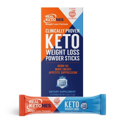 Real Ketones D-BHB Exogenous Keto Caffeinated Weight Loss Powder Sticks - Peach - 10ct