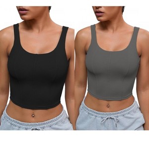 INSPIRE CHIC 2 Pcs Women's U Back Longline Padded Sports Bra Cami Crop Workout Fitness Tank Top with Built-in Bras - 1 of 4