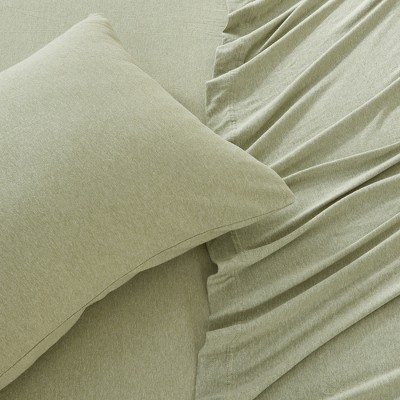 Heathered Eucalyptus Twin Cotton Blend Jersey Knit Sheet Set
