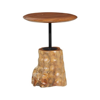 Eco-Friendly Teak Wood Round Accent Table with Metal Base