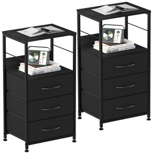 Oumilen Nightstand for Bedroom End Side Table with 3 Drawers and Open Shelf Wood, Black Set of 2 - 1 of 1