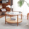 VINGLI Double-Layered Round Water Ripple Glass and PE Rattan Tabletop Matched with Heat Transfer Wood Grain Iron Frame Coffee Table - 2 of 4