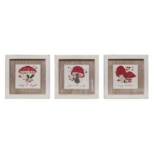 Transpac Wood Merry Mushroom Block Decor Set of 3 Christmas Home Decorations - 1 of 1