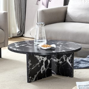 NicBex Stylish Wood/Marble Pattern Round Coffee Table,Modern Nordic Charm Center Table for Living Room,Apartment,Black - 1 of 4