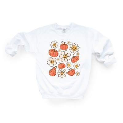 Simply Sage Market Women's Graphic Sweatshirt Distressed Flowers And Pumpkin