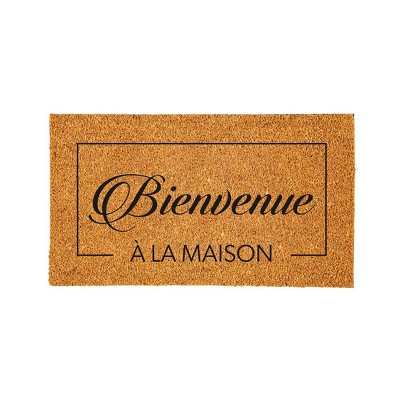 Evergreen 16 x 28 Inches Bienvenue Welcome Door Mat | Non-Slip Rubber Backing | Dirt catching Natural Coir | Indoor and Outdoor Home Decor