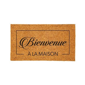 Evergreen 16 x 28 Inches Bienvenue Welcome Door Mat | Non-Slip Rubber Backing | Dirt catching Natural Coir | Indoor and Outdoor Home Decor - 1 of 2