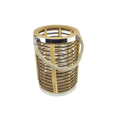 Northlight 7.5" Rustic Chic Cylinderical Rattan Decorative Candle Holder Lantern with Jute Handle