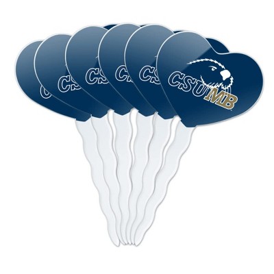 California State University Monterey Bay Primary Logo Heart Love Cupcake Picks Toppers Decoration Set of 6