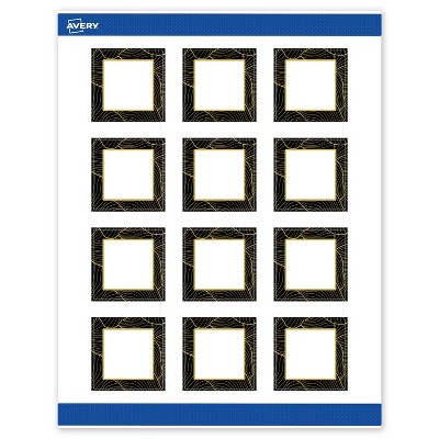 Avery Square Labels, Black with Gold Pattern, 2" x 2"
