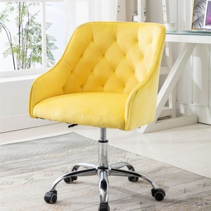 Velvet Desk Chair, Swivel Home Office Chair with Wheels and Gold Metal Base – The Pop Home - 1 of 4