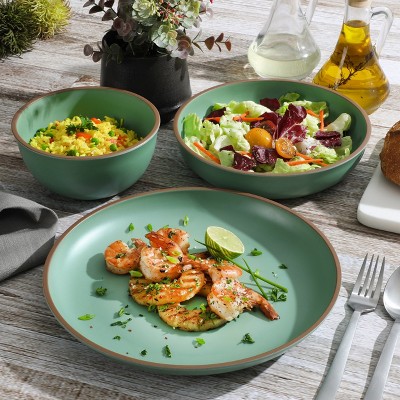 Matte Green Melamine 12-Piece Dinnerware Set for 4