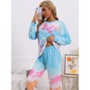 cheibear Women's Cotton Tie Dye Long Sleeve Round Neck Shirt with Drawstring Long Pants Pajama Set - image 2 of 4