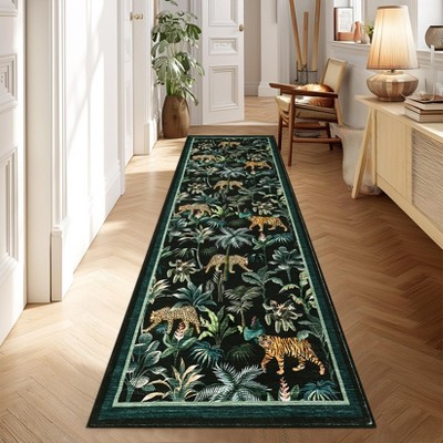 Living Room Rug Jungle Tiger Area Rug Plant Rugs Low Pile Non Shedding Soft Accent Carpet for Bedroom, Dining Room