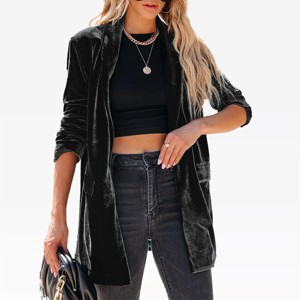 Womens Velvet Blazer Jackets Casual Long Sleeve Lapel Collar Pocketed Blazer Suits Work Outfits Shawl Collar Blazer - 1 of 4
