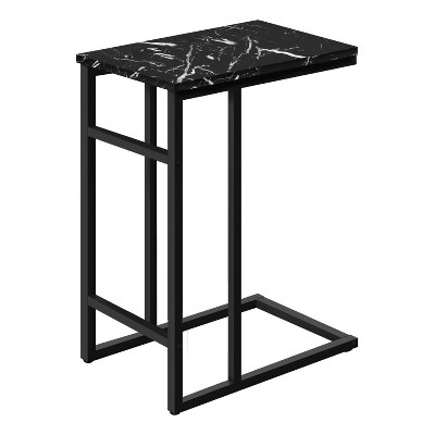 Monarch Specialties Accent Table C-Shaped End Side Snack Living Room Bedroom Metal Laminate Black Marble Look Contemporary Modern