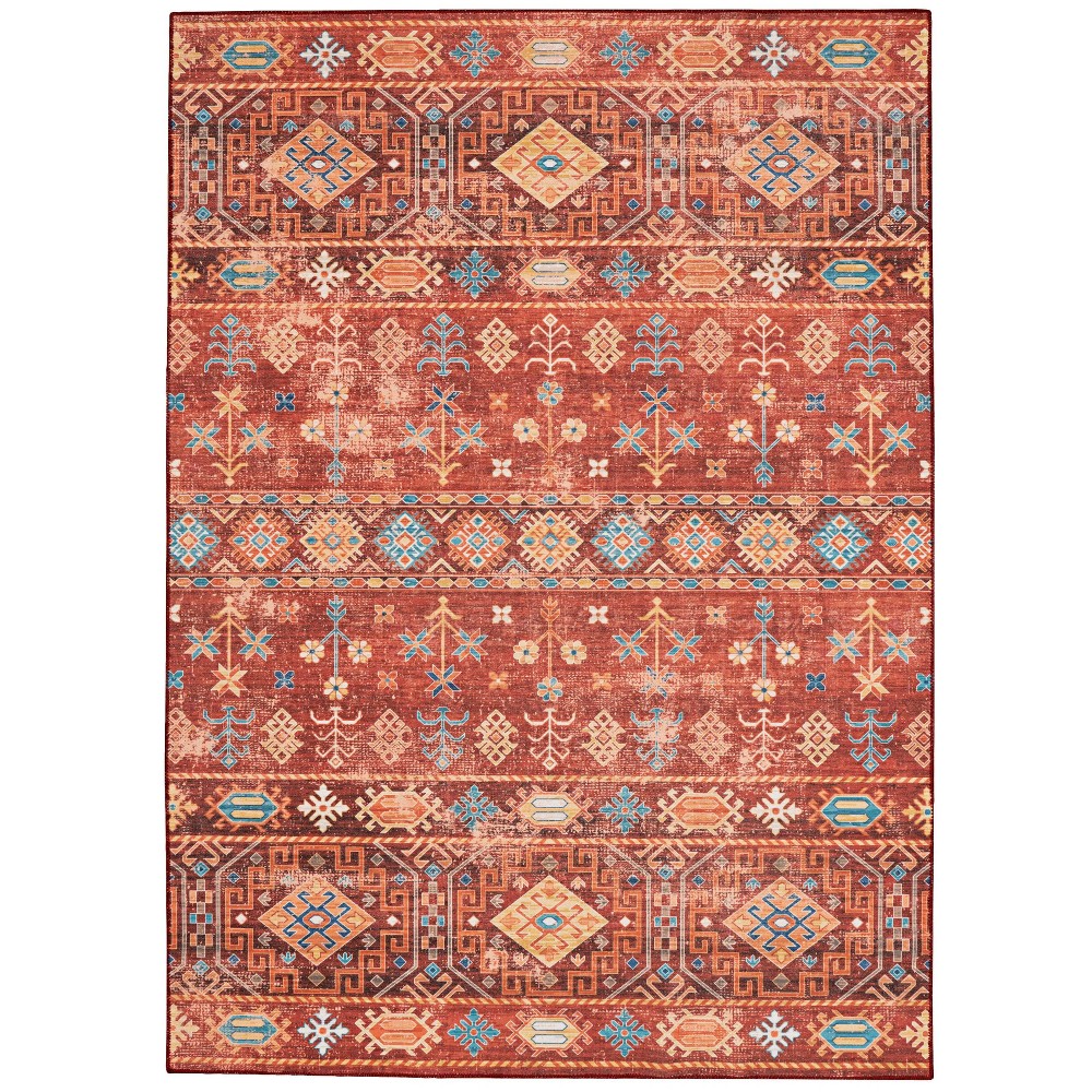 Photos - Area Rug Linon 5'x7' Washable Devlin Rug Red/Ivory: Stain-Resistant, Pet Friendly, Bohemian Style, Low Pile, Indoor Use, Machine Made 