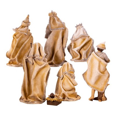 3-11.25 Inch Gold and White Resin Nativity Set, 7 Piece