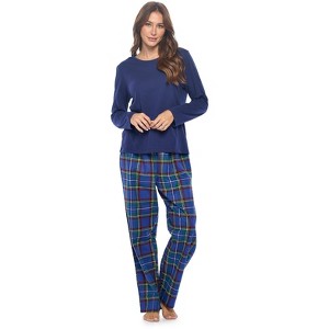 Casual Nights Women's Jersey Knit Long-Sleeve Top and Soft Flannel Bottom Pajama Set - 1 of 4