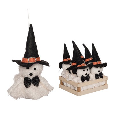 Transpac Plush Ghost Ornaments Set of 6 Soft Polyester Halloween Tree Decorations for Indoor Use and Gift Giving