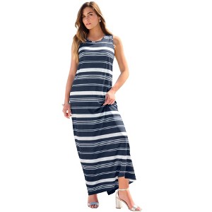 Roaman's Plus Size Sleeveless Crew Neck Maxi Dress - 1 of 4