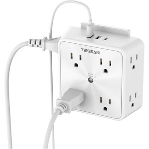 Surge Protector 8 Outlet Extender, Multi Outlet Splitter with 3 USB Wall Charger (1 USB C Port), 3-Sided Multiple Plug Power Strip, Charging Station - 1 of 4