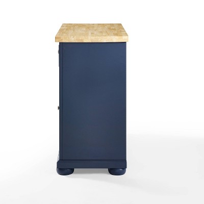 Navy Solid Wood Butcher Block Kitchen Island with Storage