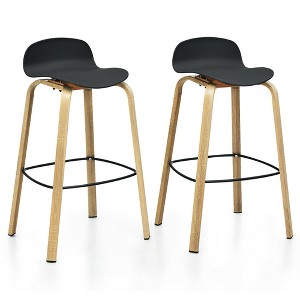 Costway Set of 2 Barstools Modern 30inch Pub Chairs w/Low Back & Metal Legs Black - 1 of 4