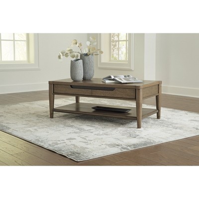 Brown Rectangular Wood Coffee Table with Storage