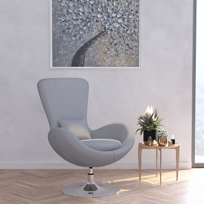31" Light Gray Fabric High-Back Egg Lounge Chair with Chrome Swivel Base