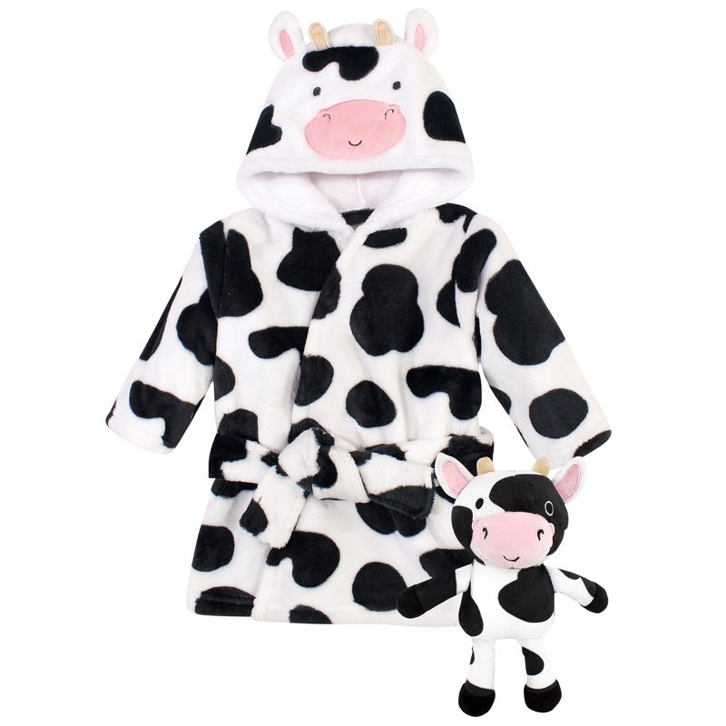 Hudson Baby Unisex Baby Plush Bathrobe and Toy Set, Cow, One Size, 1 of 4