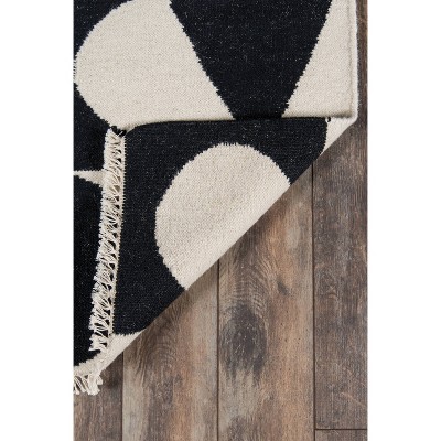 Black and Ivory Geometric Handmade Wool Area Rug, 2' x 3'