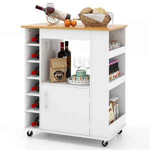 Tangkula Kitchen Cart on Wheels Mobile Kitchen Storage Island w/ 6-Bottle Wine Rack - 1 of 4