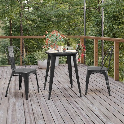 Black Round Poly Resin and Steel Indoor/Outdoor Dining Table