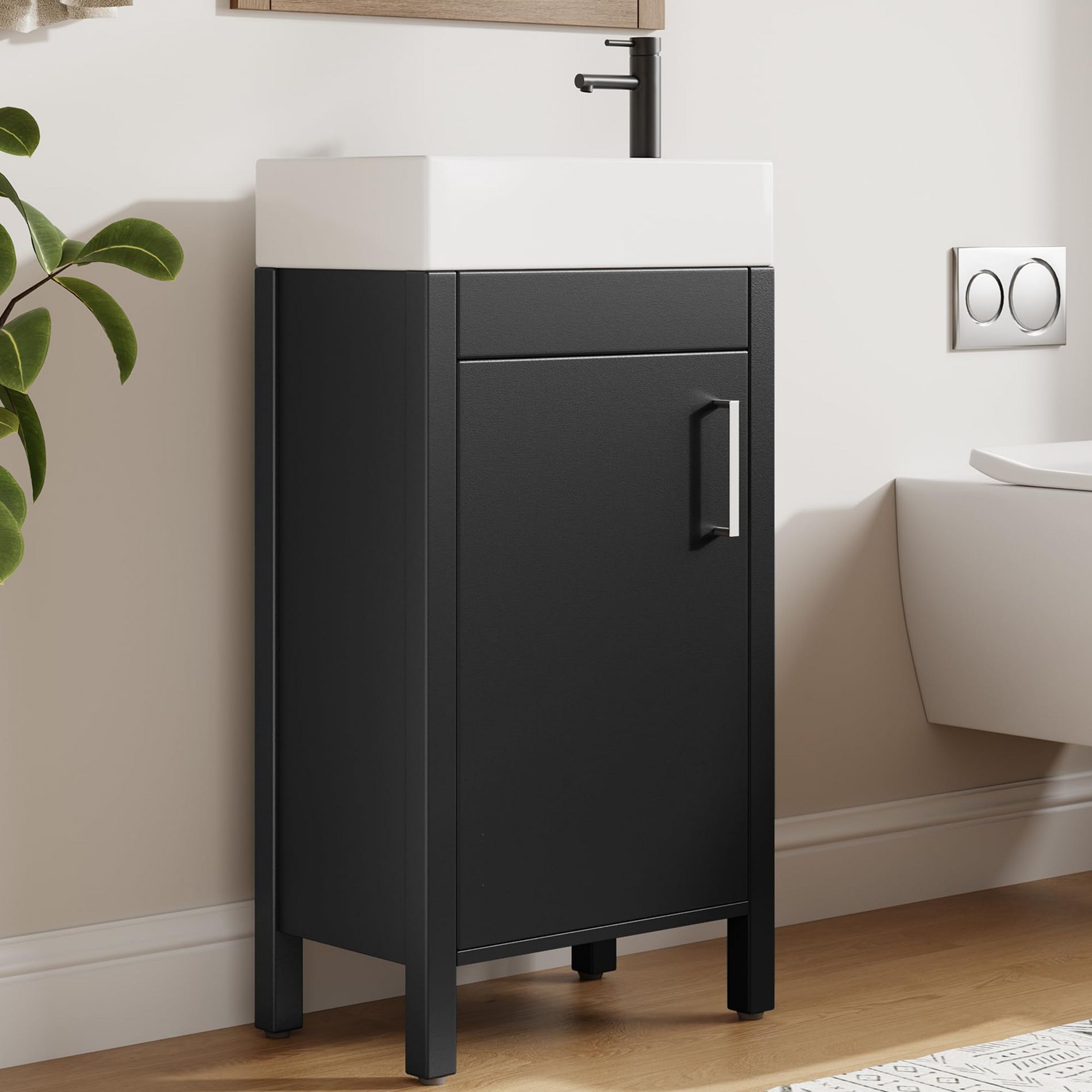 Bathroom Vanity with Sink, Freestanding Wooden Bathroom Vanity Cabinet with Soft-Closing Door and Metal Handle