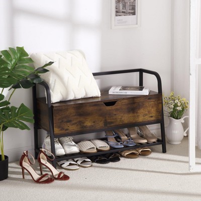 Shoe Storage Bench with Seating Entryway Storage Bench with Storage Box, Shoe Rack with Organizer Drawer Industrial Style