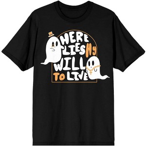Halloween Two Dapper Ghosts Here Lies My Will to Live Men's Black Graphic Tee - 1 of 3