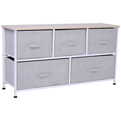 Aghana Digitals 40" Rustic 5-Drawer Horizontal Storage Organizer with Fabric Bins - Light Gray Wood