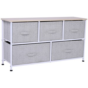 Aghana Digitals 40" Rustic 5-Drawer Horizontal Storage Organizer with Fabric Bins - Light Gray Wood - 1 of 4