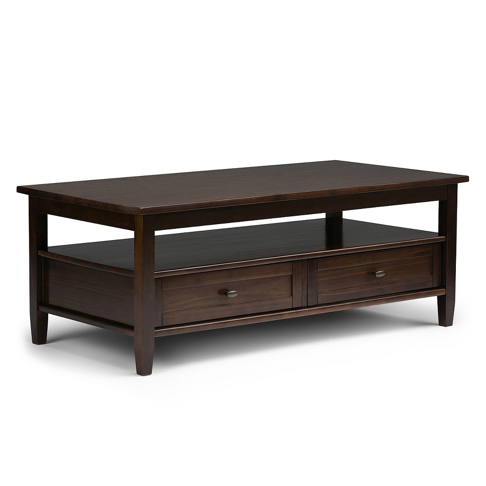 48" Norfolk Coffee Table Tobacco Brown - WyndenHall: Storage Drawers, Brass Hardware, Pine Frame